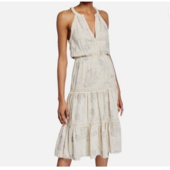 Love Sam Eyelet Beaded Tiered Halter Midi Dress XS Cream Boho Romantic Style - Picture 5 of 5